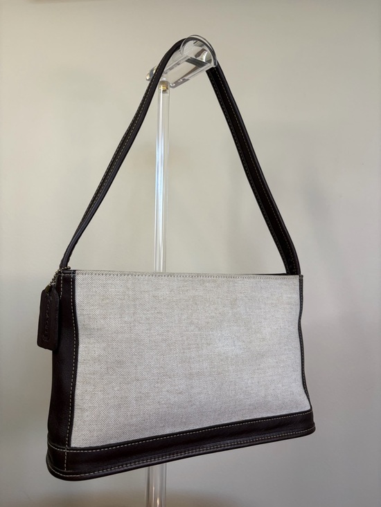 Coach Handbags - Vintage COACH Large Bleeker Zip Shoulder Bag Canvas Brown Leather 6124 EUC